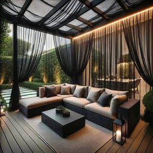 드라펠 엑스트라 와이드 야외 커튼 방수 블랙 보일 메시 스크린 경량 프라이버시 버그 네팅 파티오 현관 발코니 퍼골라 테라스, 패널당 125 x L108 인치, 패널 2개