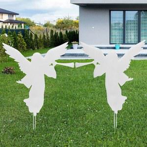 퀴케이 2피스 크리스마스 야외 네이티비티 야드 장식 플라스틱 표지판 흰색 세트 장식품 홈 가든 잔디 용품 13.8 x 15.7 인치