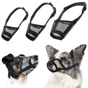 3PCS 개 총구, 부드러운 메쉬 조절 가능한 입마개, 소형, 중형 및 대형견, 씹기, 그루밍, 팬팅 식수에 적합합니다