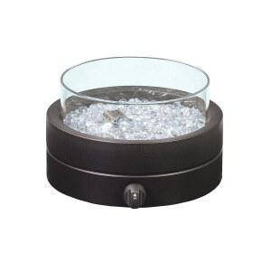 아마존 베이직 14인치 원형 프로판 파이어 피트, 유리 돌이 있는 9000 BTU 휴대용 테이블탑 벽난로, 야외 파티오 테이블 및 캠핑에 적합한 우산 구멍,