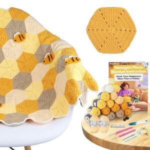 초보자를 위한 Arbthread 벌집 담요 코바늘 뜨개질 키트, 단계별 비디오 및 가이드가 포함된 할머니 사각 친화적인 패턴