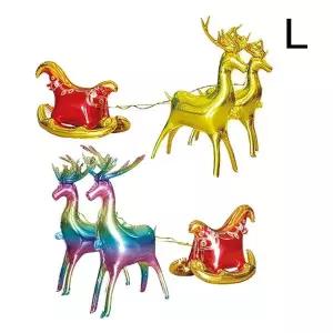 루돌프 썰매 세트 은박풍선(대) 메리크리스마스 파티 장식 실내 인테리어 골드 대형풍선 겨울 산타 눈사람