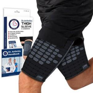 를 위한 개발 허벅지 압박 슬리브, 쿼드 및 지지용 햄스트링 부상용 미끄럼 방지 랩, 스트레인 등 (1 PR, 라지, BLK)