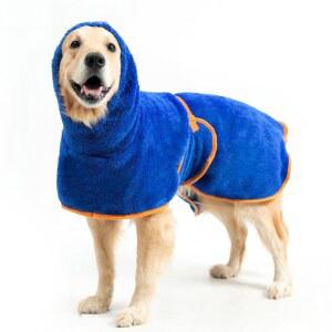 후드, 흡수력이 뛰어나고 빠르게 건조되는 개 타월, 목욕 후, 수영, 블루 XXL을 위한 건조 코트를 갖춘 엑스파로러 부드러운 가운