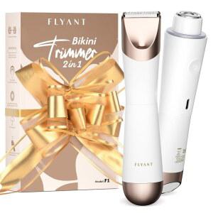 여성용 비키니 트리머, 전기 면도기 1대 2, LED가 장착된 퍼빅 헤어 트리머 방수 IPX7, 다리 팔 아래 영역용 면도기, 친구용 풀 보우 선물 상자(쉘 화이트)