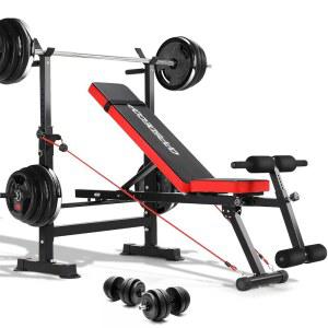 스쿼트 랙이 있는 웨이트 벤치 세트, 탈착식 다리 캐치가 OPSDECOR 6 in 1 600lbs 프레스 조절 가능한 경사면 평평한 하강 시트 업 운동 벤치, 홈 헬스장을 위한 전신 근력 운동.