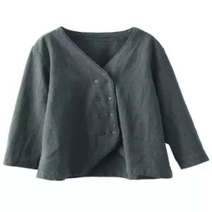 여성 빈티지 샌드워싱 모시 카디건 봄가을 브이넥 자켓 더블 숏코트 린넨마 ST1