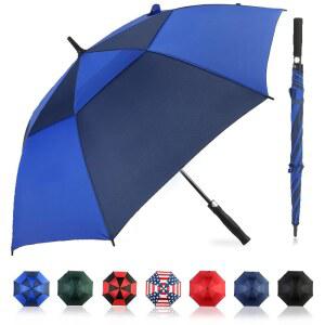 LLancury 자동 골프 우산 54/62/68/72인치, 초대형 방풍 더블 캐노피 스틱 우산, 210T 폰지 방수 SPF 50+, 유리 섬유 리브, 및 출퇴근용 EVA 그립
