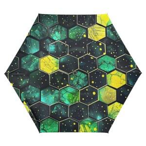 준잔 그린 옐로우 블랙 글리터 골프 우산 39인치 SPF 50+ 자동 클로즈 미니 우산, 아웃도어 방어 액세서리