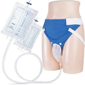 고정 바지가 있는 웨어러블 소변 수집기, 2000ml 및 1000ml 배뇨 봉투 2개, 재사용 가능한 실리콘 캡슐, 120만 튜브, 일상 사용, 남성 블루