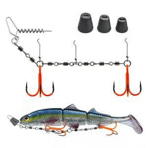 9KM DWLIFE 스팅어 리그 낚시 훅과 싱커 무게의 부드러운 미끼 수영 포식자 리그, 파이크, 월리아이, 머스키, 얼음 및 죽은 미끼를 위한 직선/각형 나사 바늘이 있는 도구