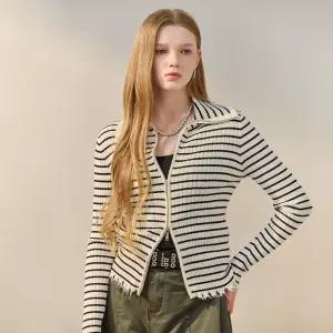 [마쟈]빈티지 데미지 스트라이프 하이넥 니트 집업