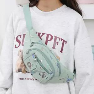 홀로그램 포인트 디자인의 미니 힙색 캐주얼 가방