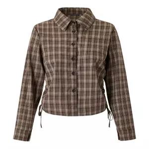 [르샵]체크 사이드 스트링 루즈핏 긴팔 셔츠 (DQ1BA016A)