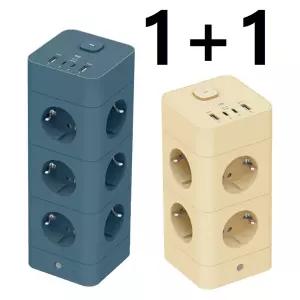 에코너 타워형 큐브 멀티탭 8구+12구+16구 4000W 고용량 고속충전 USB-A 2개 + C타입 2개 예쁜 슬림 디자인 콘센트 컴퓨터 책상 전기선 정리 MT08 MT09 MT10 혼카