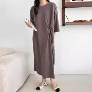 [문에이블]문에이블 여자 여성 간절기 여름 홈웨어 체형커버 루즈핏 라운드넥 꼬임 반