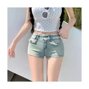 뚜에스틸로 여성 청반바지 청바지 레이스 핫팬츠 여름 하이웨스트 슬림핏 데님 반바지 ADOR2