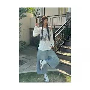 뚜에스틸로 여성 청반바지 청바지 7부 여름 하이웨스트 슬림핏 빅사이즈 바지 일자 와이드 5부 반 ADOR2