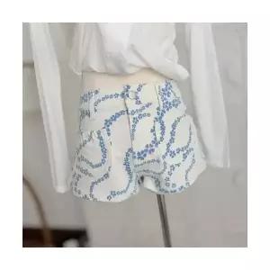 뚜에스틸로 여성 청반바지 청바지 물보라 해염 여름 하이웨이스트 프린트 슬림핏 반바지 ADOR2