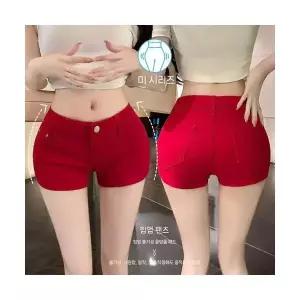 뚜에스틸로 여성 청반바지 청바지 레드 풍성한 데님 반바지 여름 힙색 핫팬츠 ADOR2