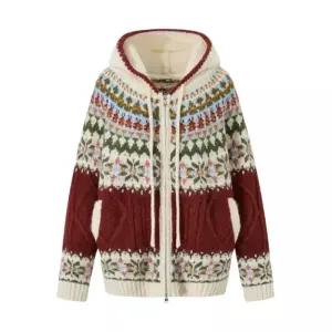 비엔엑스스트라이프 눈꽃 후드 집업 니트 가디건 BX4CD048L0 1022401