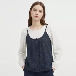 여성 라운드 레이스 도트 땡땡이 뷔스티에 블라우스 NTT-WBL-21150-네이비