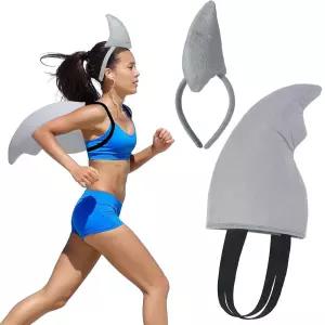 Knitgrip 상어 코스튬 오리발 2개, 성인용 코스프레, 그레이 상어 지느러미, 머리띠 및 어깨끈, 액세서리,