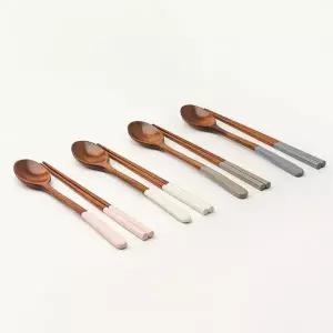 [콩심팥심]컬러 배색 파일로 옻칠 수저 세트 2인 나무 수저 옻칠 2인 젓가락