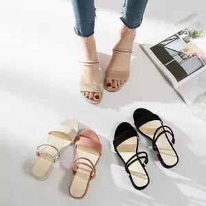 여성 청키힐 스트랩 여름 샌들 스웨이드 패션 스타일 mVE8+8Org