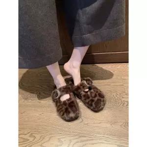 엘럽 여성용 슬리퍼 앤티크 뽀글이 라운드 스트랩 털가보시 하프 토브켄 슈즈 박템5