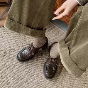 SMK 봄 오피스룩 구두 라운드 무음힐 통굽 단화 빅사이즈 여성신발 하이힐 작은 스트랩 힐펌프스 양가죽 가