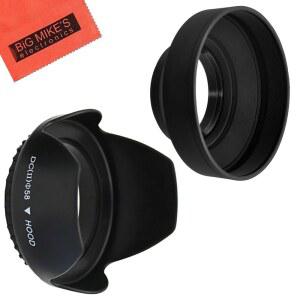 58mm 튤립 플라워 렌즈 후드 + 일부 캐논, 니콘, 올림푸스, 파나소닉, 펜탁스, 소니, 시그마, 탐론 SLR 렌즈, 디지털 카메라 및 캠코더용 소프트 고무 마이크로파이버 클리닝