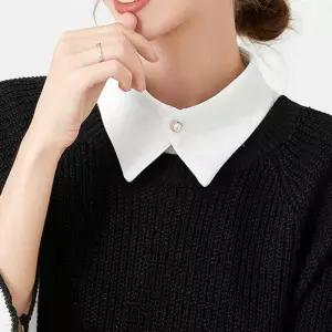 진주 단추 포인트 쉬폰 소재 페이크 넥케이프 카라 UkM7+6jZh