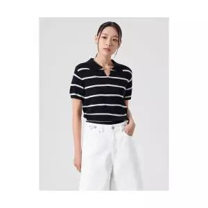 매장정품 에잇세컨즈 8SECONDS 칼라넥 스트라이프 크롭 풀오버 네이비 (324451LY3R) 324451LY3R 680090