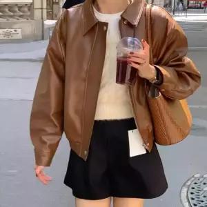 빈티지 여성용 재킷 가죽 프렌치 PU 코트 자켓 긴팔 상의 admr1