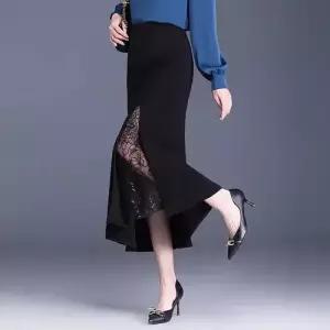 치마 롱 여성용 봄 하이웨스트 쉬폰 슬림핏 머메이드 레이스 힙 사랑스러운 랩 OOTD1