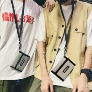 카드 접이식 학생 목걸이 지갑 미니 홀더 스트랩 YcV6+3Qjt