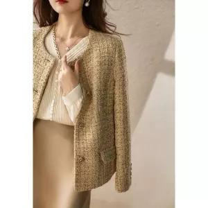 여성 봄가을 라운드넥 자켓 모피코트 트위드 코트 숏 정장 OP3