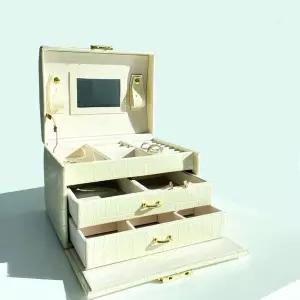 악어 가죽 3단 보석함 목걸이 반지 악세사리 보관함 YuL9+7sWF