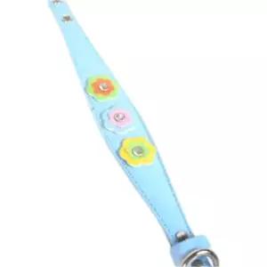 강아지 목줄 플라워 가죽 블루 M 1P 반려견 목걸이 강아지목줄 애견목줄 개목걸이 가죽목줄