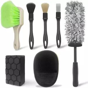 실보넷 7PCS 자동차 휠 타이어 브러시 세트 림 극세사 플랫 디테일 패드 내부 외부 트럭 SUV RV 오토바이