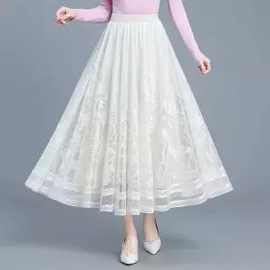 여성 러블리한 쉬폰 스커트 양면 레이스 봄 하이웨스트 슬림핏 A라인 인기1