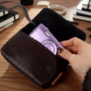 가죽 디카 카메라 파우치 소형 브라운