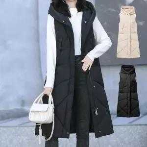 하이넥 여성 후드 슬림핏 캐주얼 롱 베스트