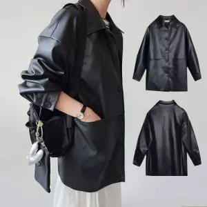 스트릿 여성 오버핏 라이더 가죽 자켓