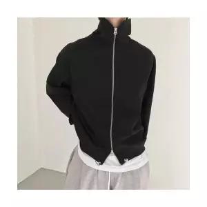 남자 댄디 가디건 집업 빈티지 더블 하이넥 솔리드 긴팔 맨투맨 가을 캐주얼 카디건 스포티 M스포3