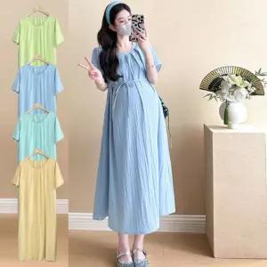 여성용 빅사이즈 플리츠 원피스 1P 임부복 반팔 치마