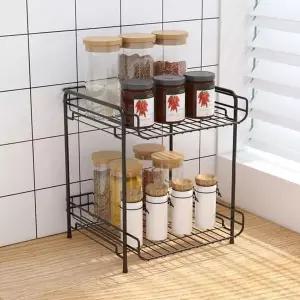 WL 주방 부엌 2단 양념통 조미료 정리 싱크대 선반 블랙 양념통정리