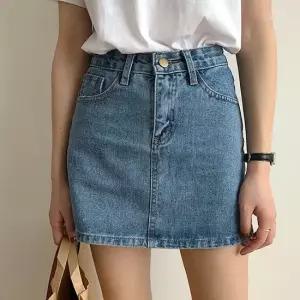 비욘드라이프 하이웨스트 A라인 데님 미니 스커트 1007264