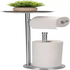 큰 선반이 있는 화장지 홀더 프리스탠딩 4롤 리저브 종이 스탠드 휴대폰 수납 공간이 모던 페이퍼 브러시드